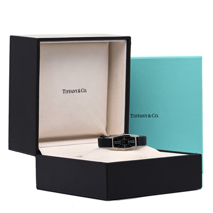 Tiffany 18K White Gold Satin Diamond 18mm Gemea Quartz Watch Black 5 of 5