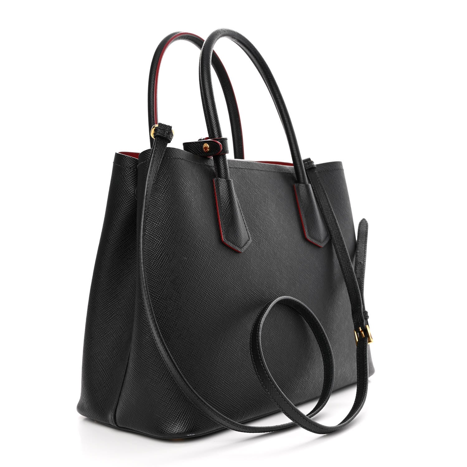 Prada Saffiano Cuir Medium Double Bag Black Fuoco 3 of 13