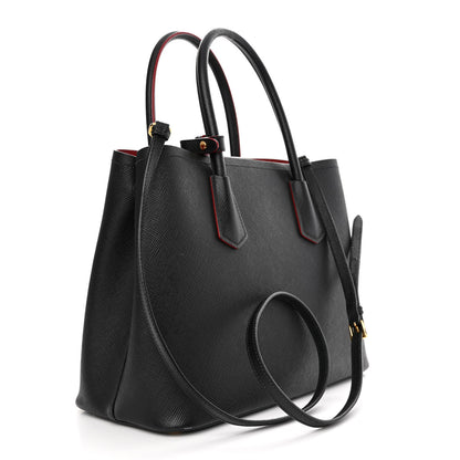 Prada Saffiano Cuir Medium Double Bag Black Fuoco 3 of 13