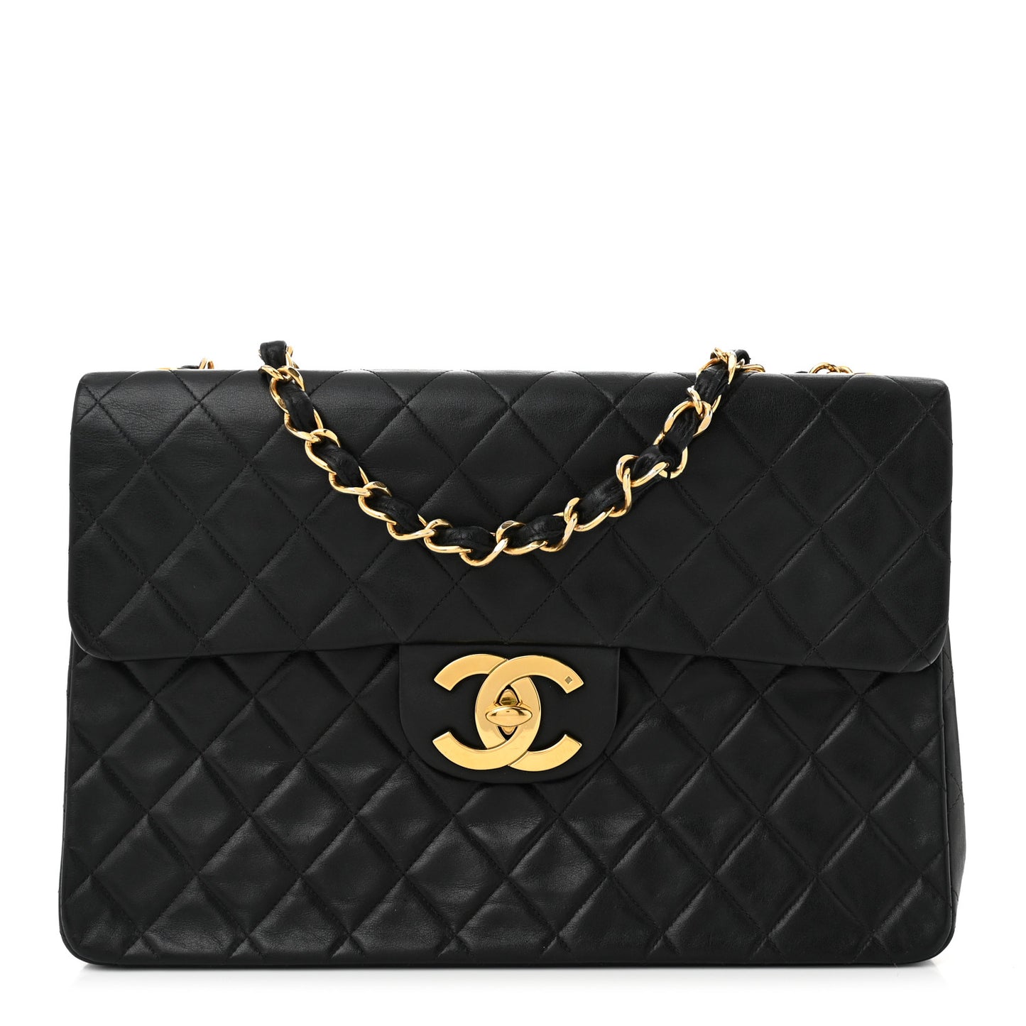 Lambskin Quilted XL Jumbo Single Flap Black