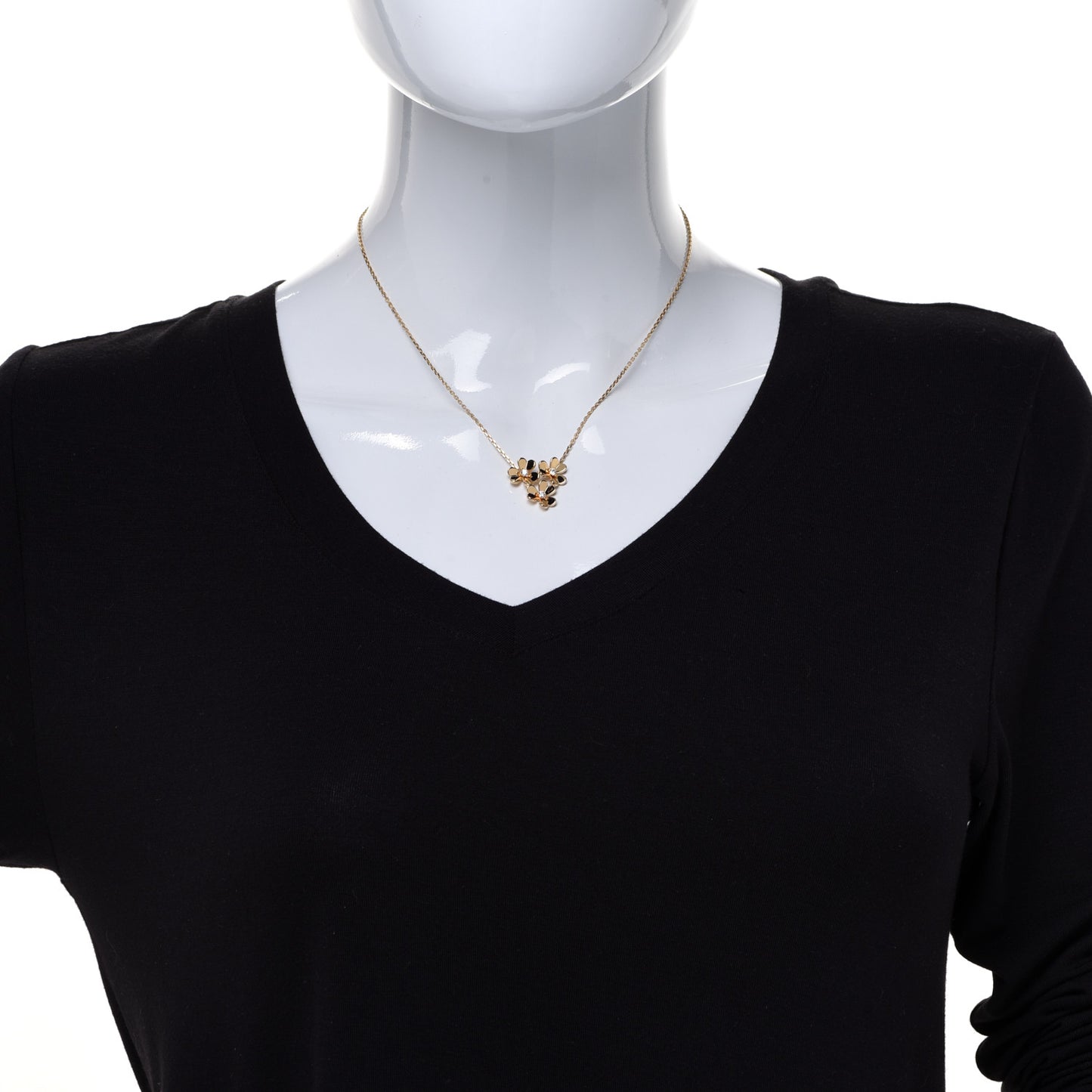 18K Yellow Gold Diamond Mini Frivole 3 Flowers Pendant Necklace