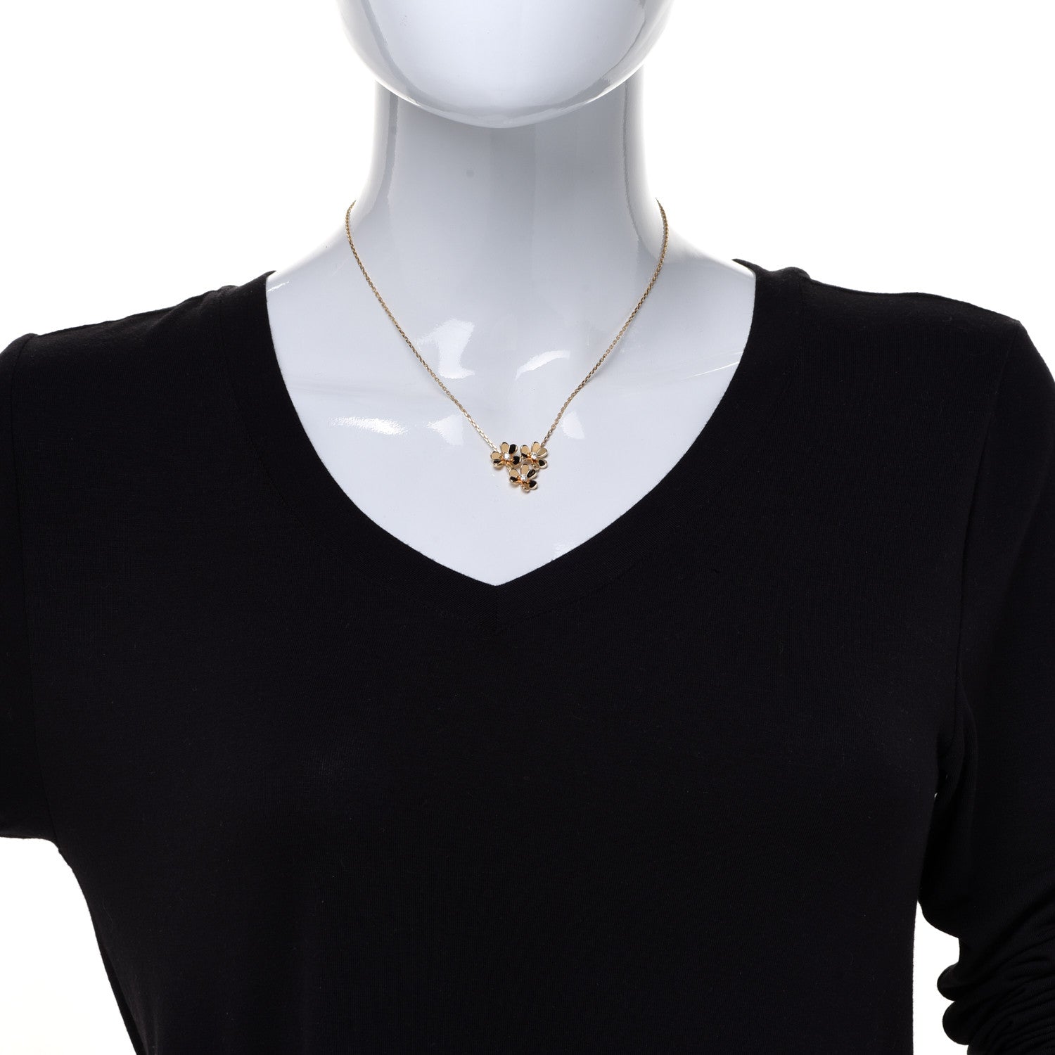 Van Cleef & Arpels 18K Yellow Gold Diamond Mini Frivole 3 Flowers Pendant Necklace 2 of 6