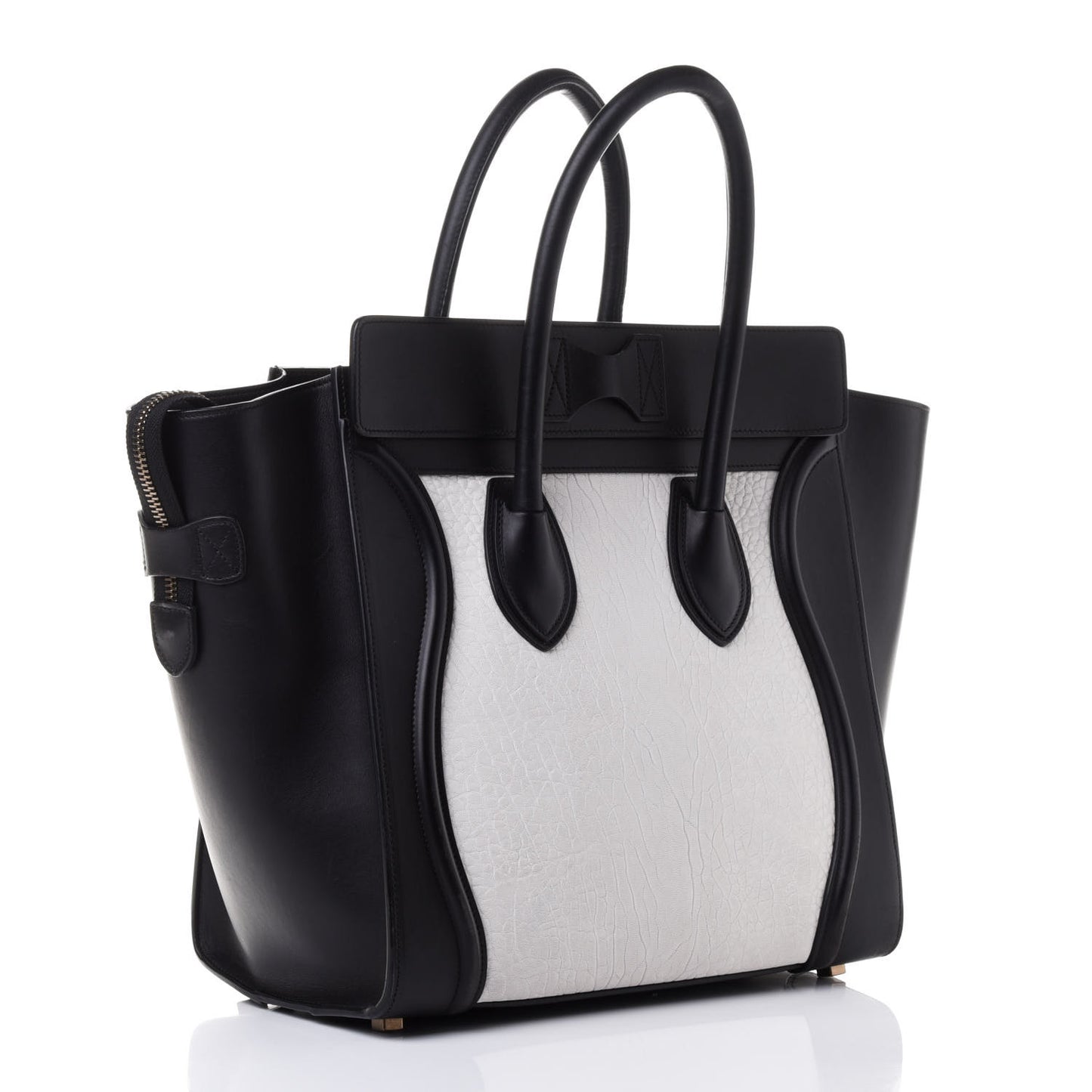 Elephant Calfskin Mini Bi-Color Luggage Black White