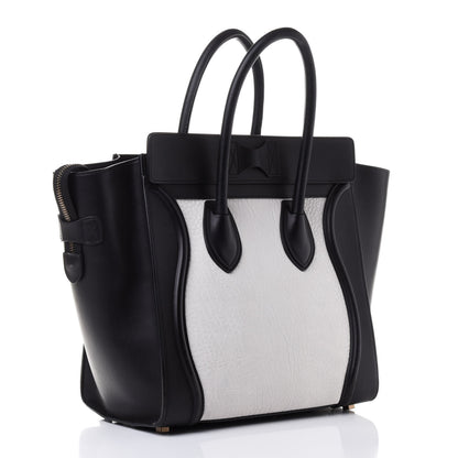 Celine Elephant Calfskin Mini Bi-Color Luggage Black White 2 of 6