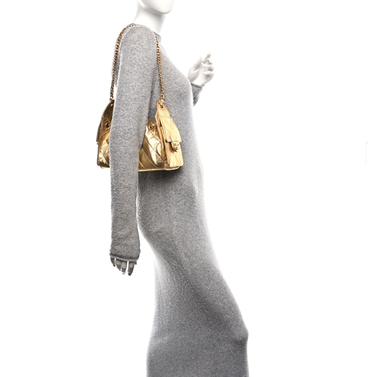 Metallic Caviar Quilted Mini Chanel 25 Handbag Gold