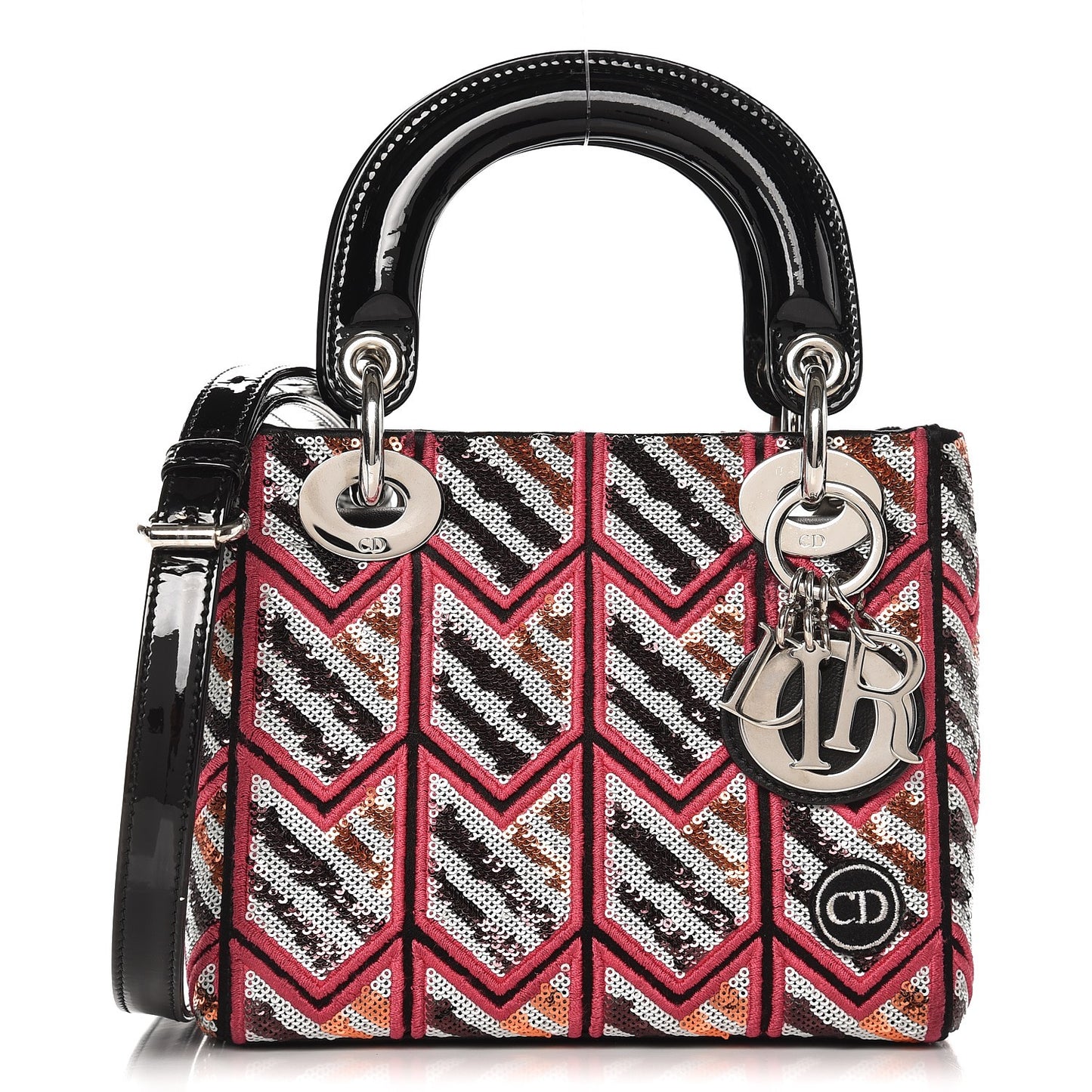 Sequin Embroidered Patent Medium Lady Dior Black Multicolor