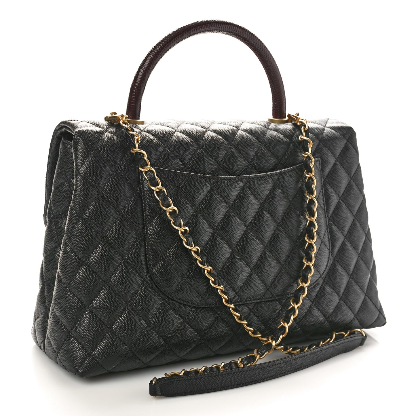 Caviar Lizard Quilted Medium Coco Handle Flap Black