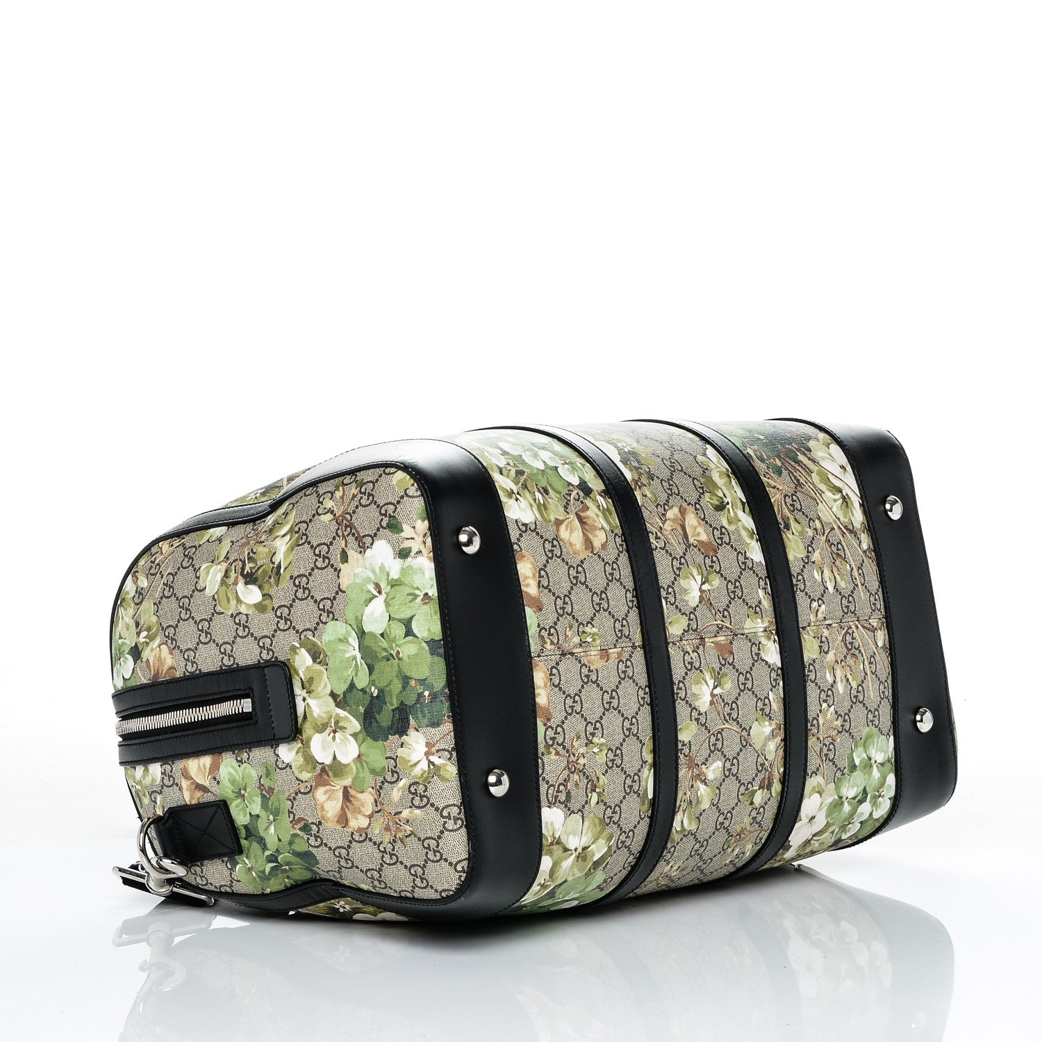 Gucci GG Supreme Monogram Blooms Medium Duffle Beige New Military Black 4 of 7