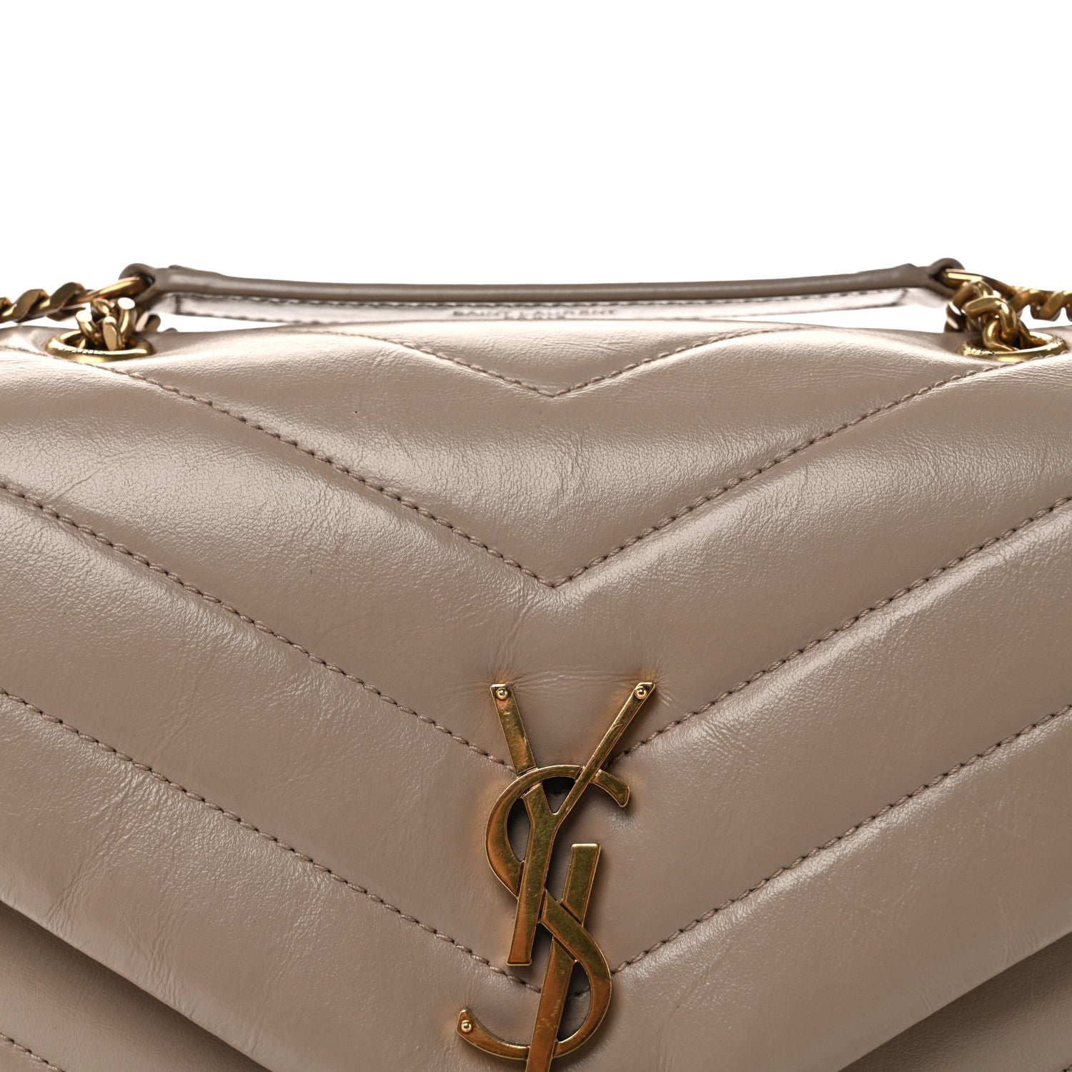 Saint Laurent Calfskin Y Quilted Monogram Small Loulou Chain Satchel Dark Beige 8 of 14