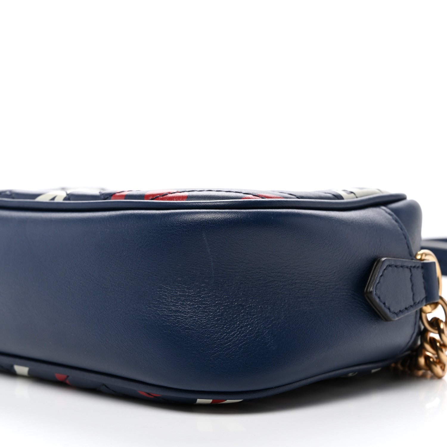 Gucci Calfskin Matelasse GucciGhost Small GG Marmont Chain Shoulder Bag Blue Agata Hibiscus Red 10 of 11