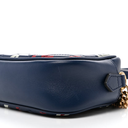 Gucci Calfskin Matelasse GucciGhost Small GG Marmont Chain Shoulder Bag Blue Agata Hibiscus Red 10 of 11