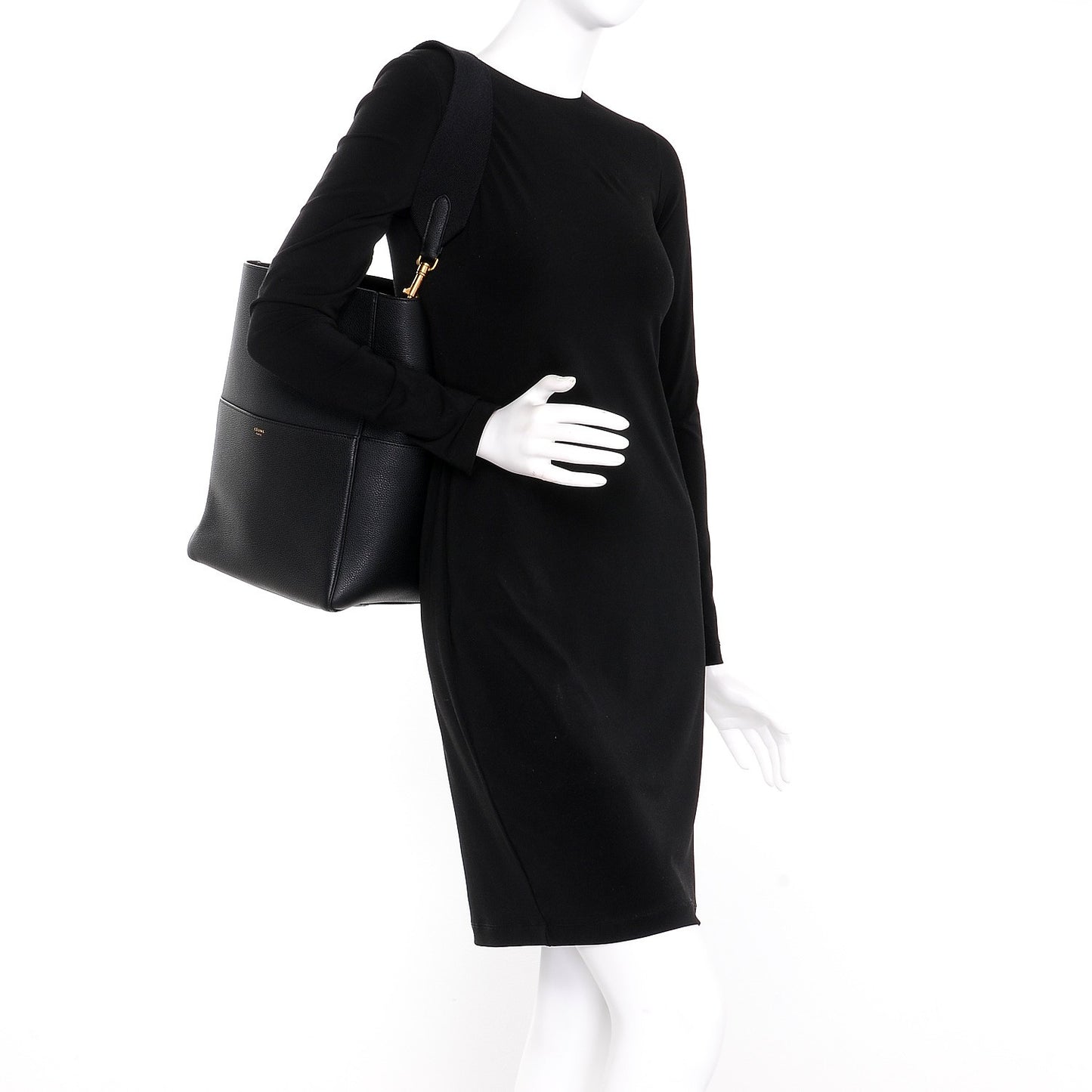 Soft Grained Calfskin Sangle Bucket Bag Black