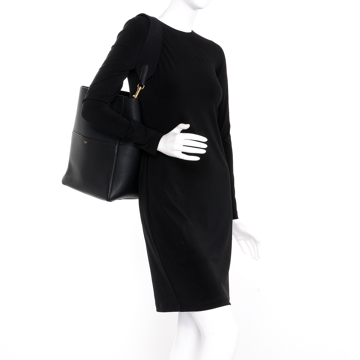 Celine Soft Grained Calfskin Sangle Bucket Bag Black 2 of 8