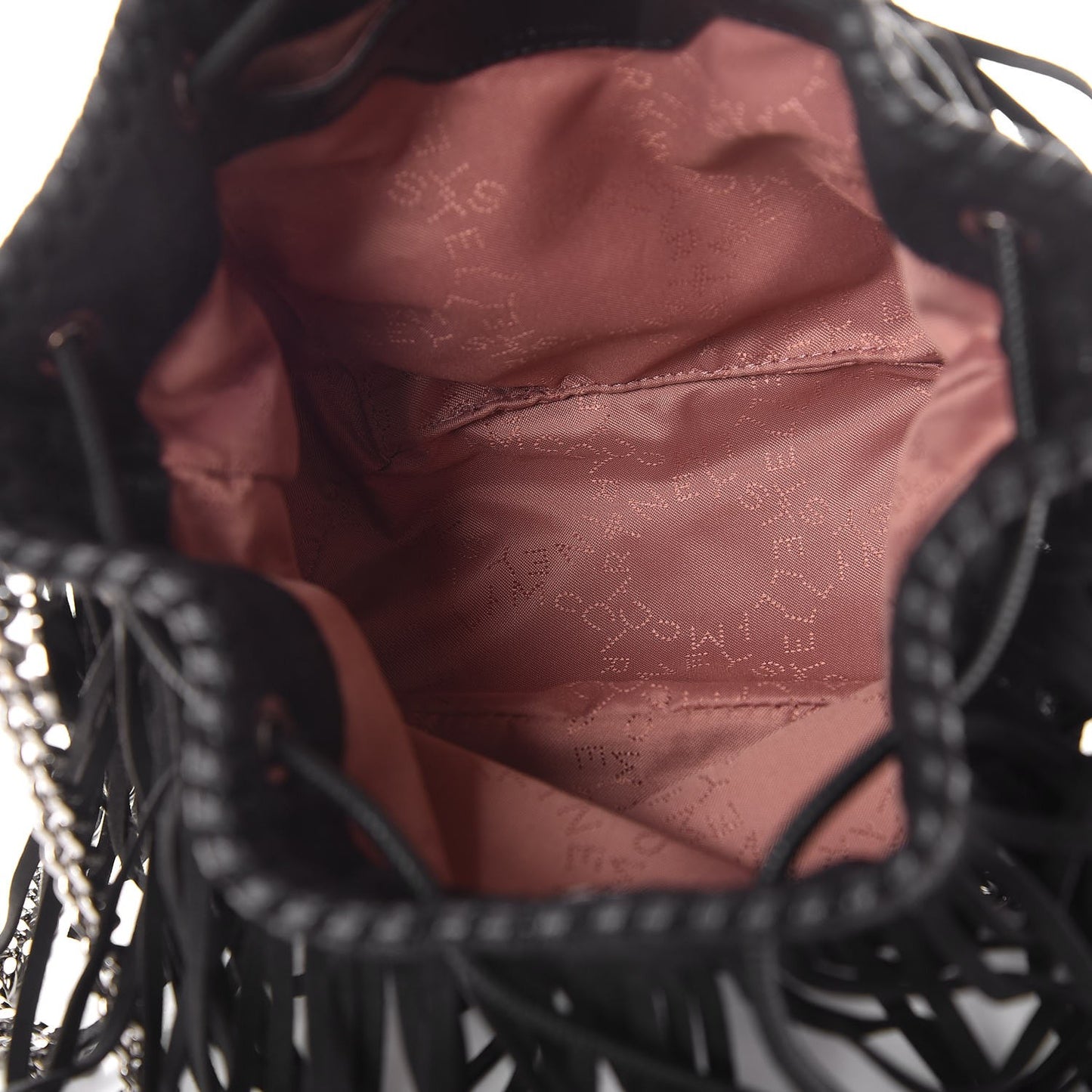 Shaggy Deer Fringe Falabella Bucket Bag Black