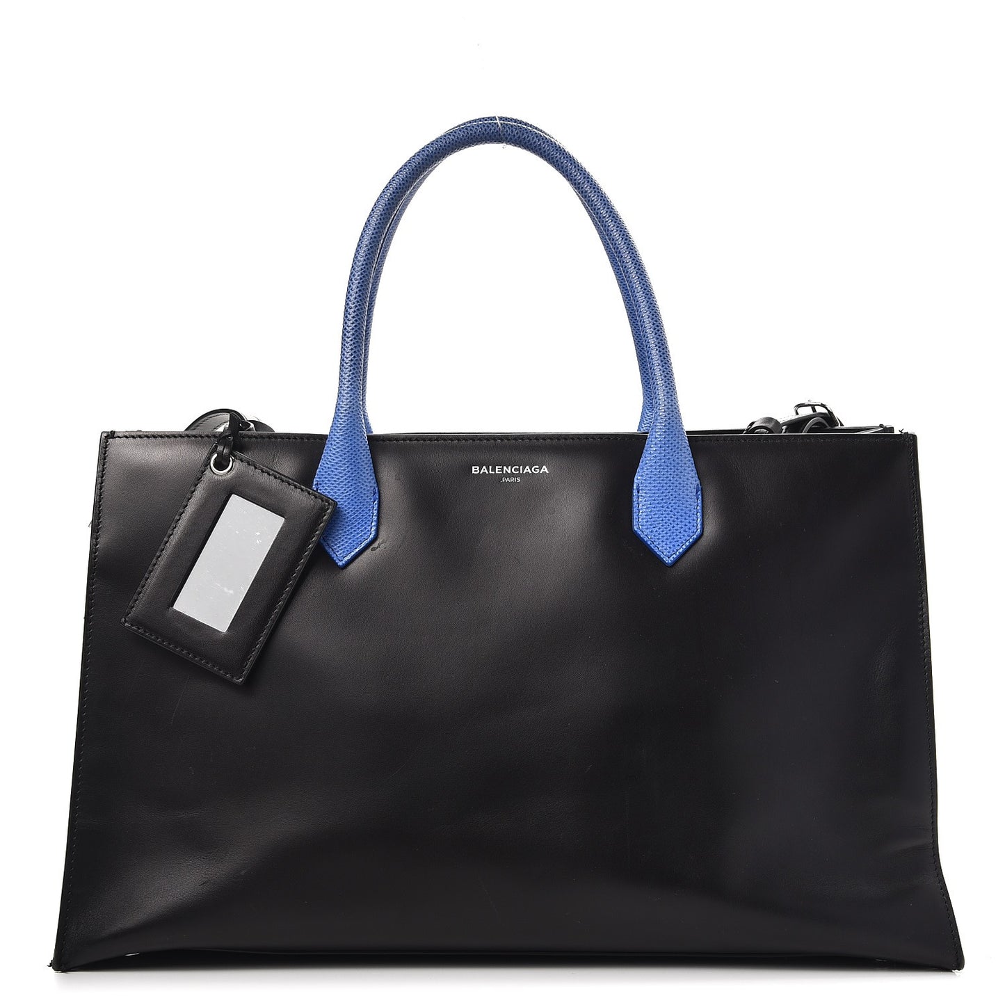 Calfskin Karung Padlock Nude Work S Top Handle Black Electric Bleu