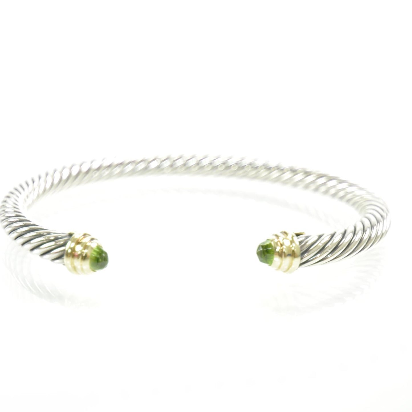 Sterling Silver and 14k Gold Peridot Cable Cuff