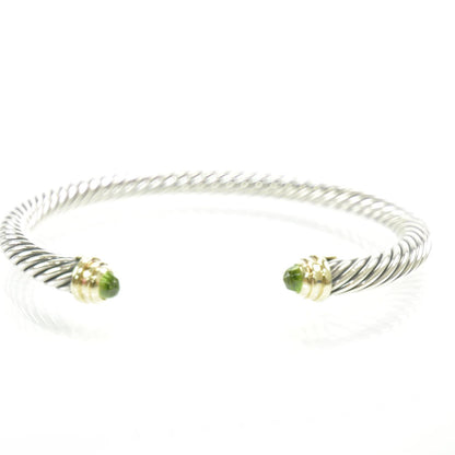 David Yurman Sterling Silver and 14k Gold Peridot Cable Cuff 5 of 7