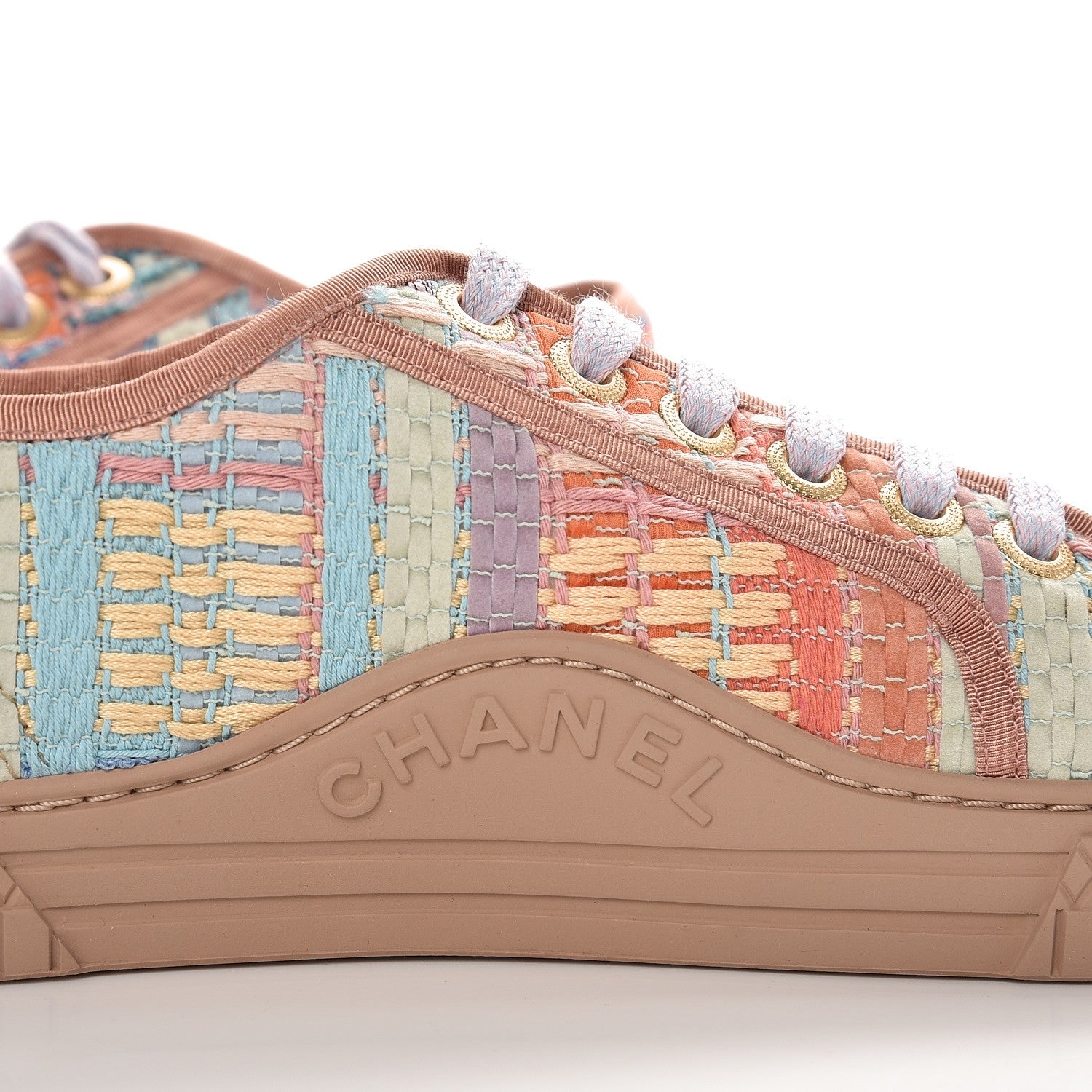 Chanel Tweed Low Top Sneakers 38 Multicolor Beige 9 of 11