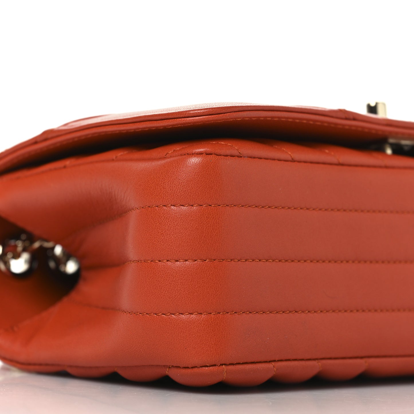 Calfskin Chevron Quilted Mini Statement Flap Dark Orange