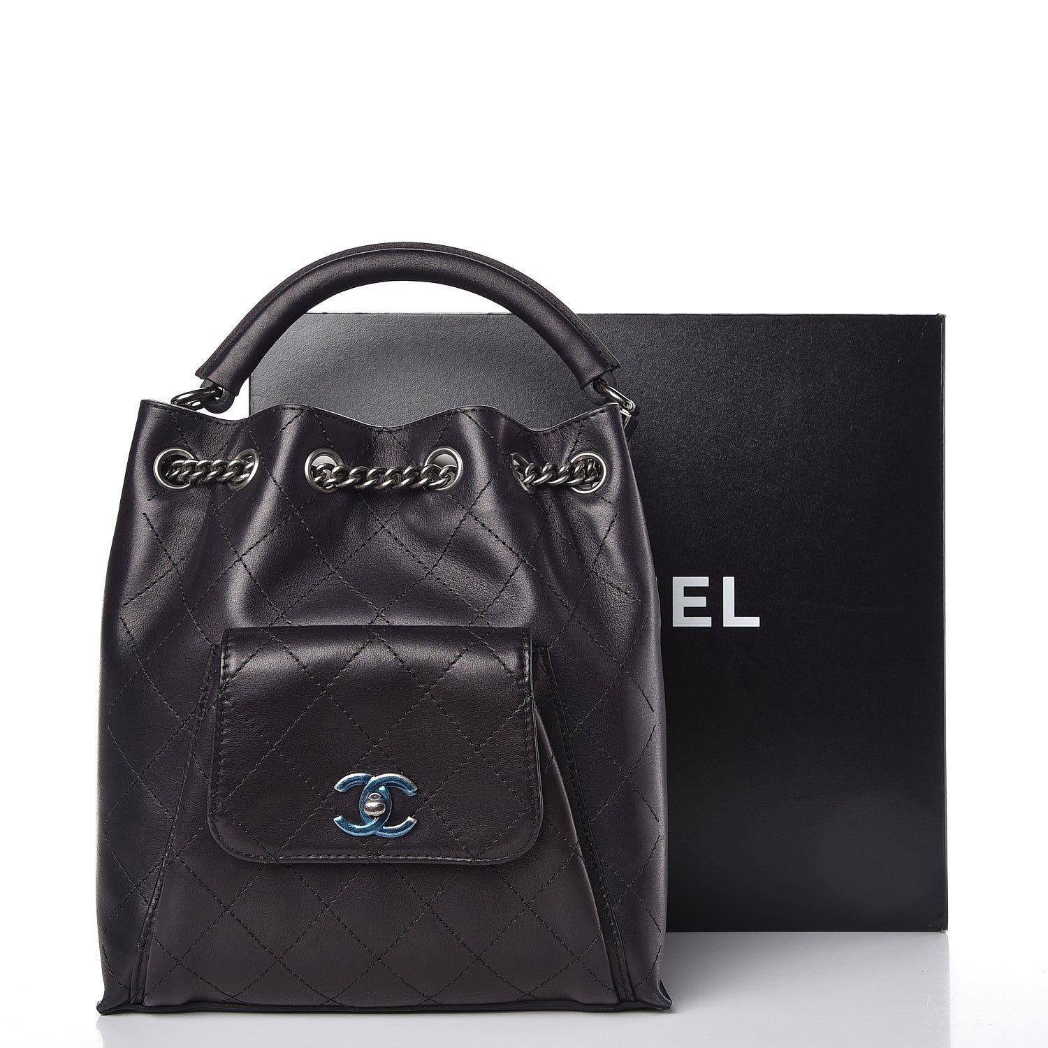 Chanel Calfskin Stitched Medium Urban Luxury Drawstring Backpack Black 9 of 9
