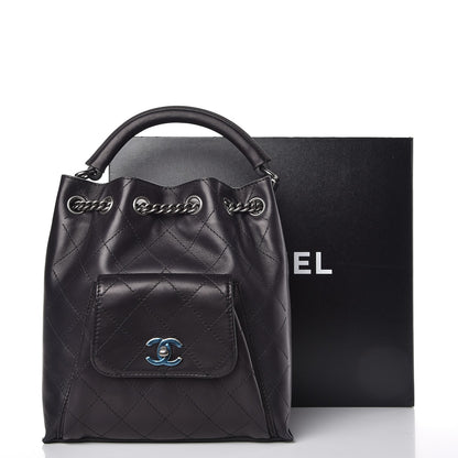 Chanel Calfskin Stitched Medium Urban Luxury Drawstring Backpack Black 9 of 9
