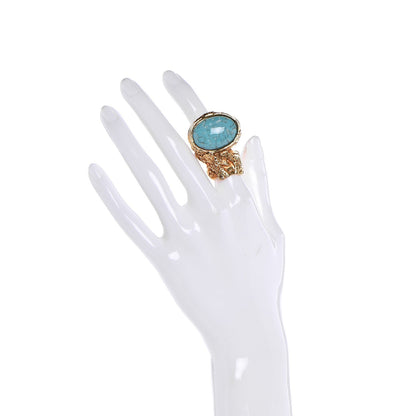 Saint Laurent Glass Cabochon Arty Ovale Ring 6 Gold Turquoise 2 of 5