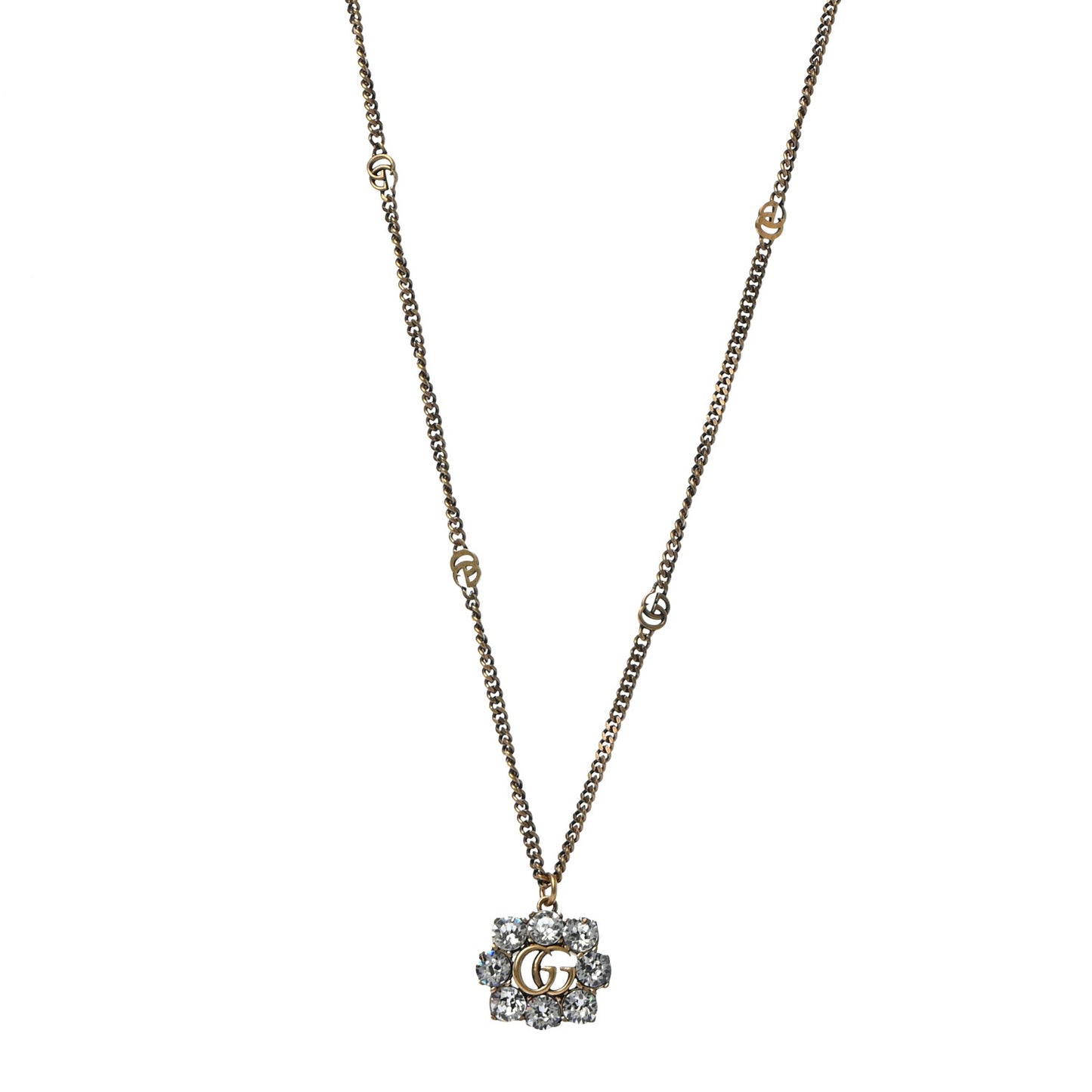 Crystal Embellished Double G Necklace Aged Gold