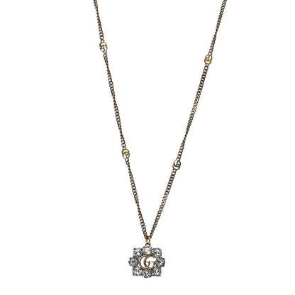 Gucci Crystal Embellished Double G Necklace Aged Gold 1 of 6