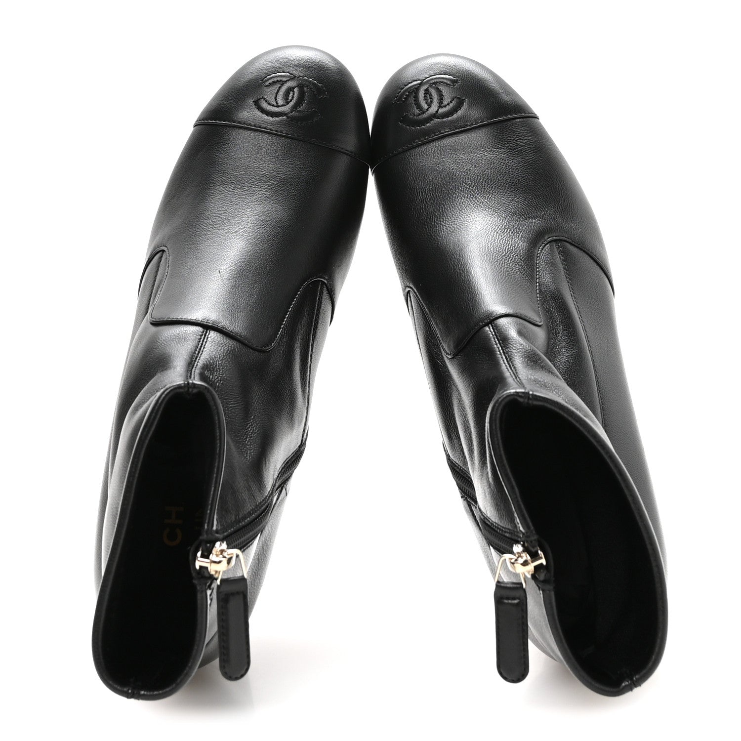 Chanel Stretch Lambskin Cap Toe CC Uniform Short Boots 38.5 Black 2 of 8