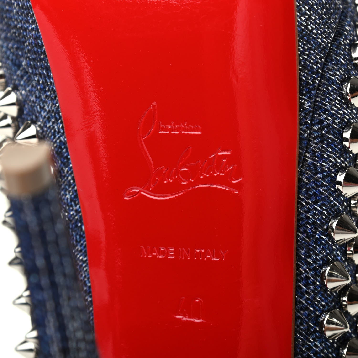 Christian Louboutin Denim Lame Lady Peep Spikes 150 Pumps 40 Blue 6 of 7