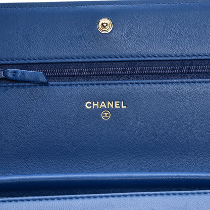 Chanel Lambskin Quilted Boy Wallet On Chain WOC Blue 6 of 9