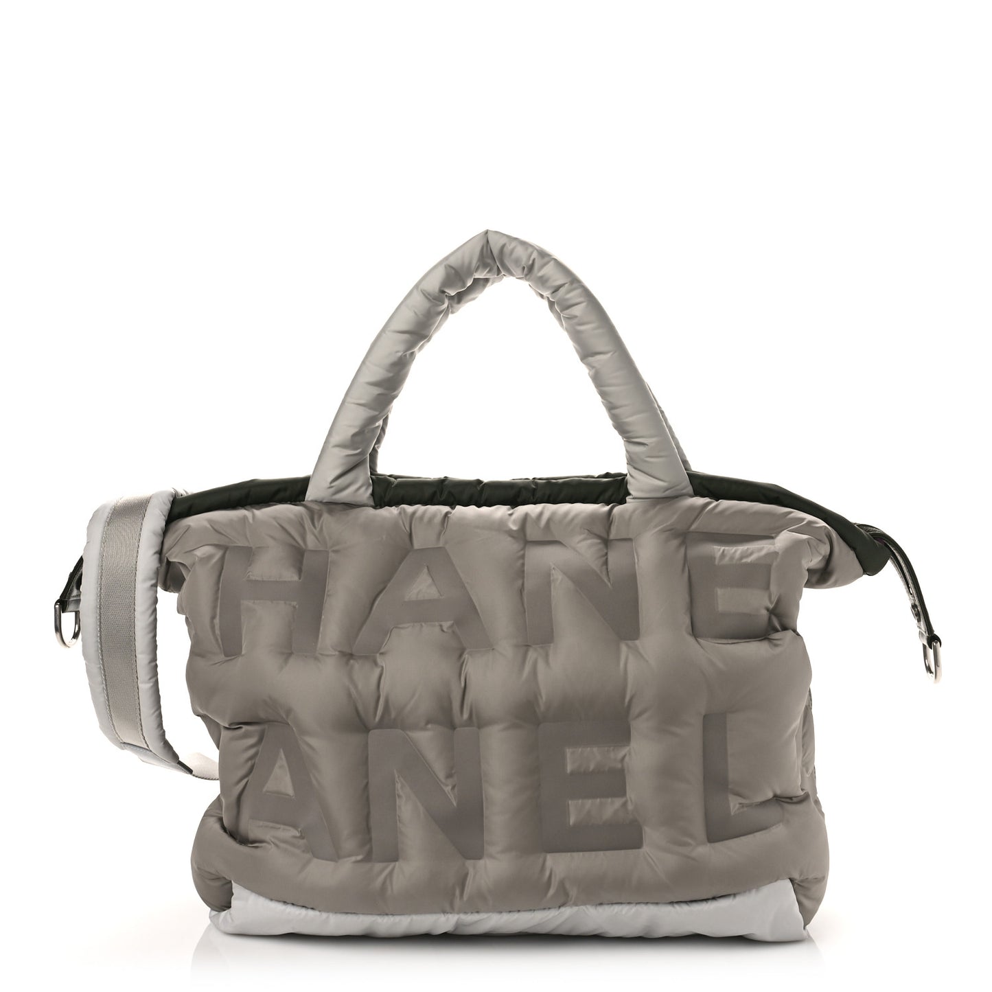 Nylon Embossed Large Doudoune Bowling Bag Silver Grey Green