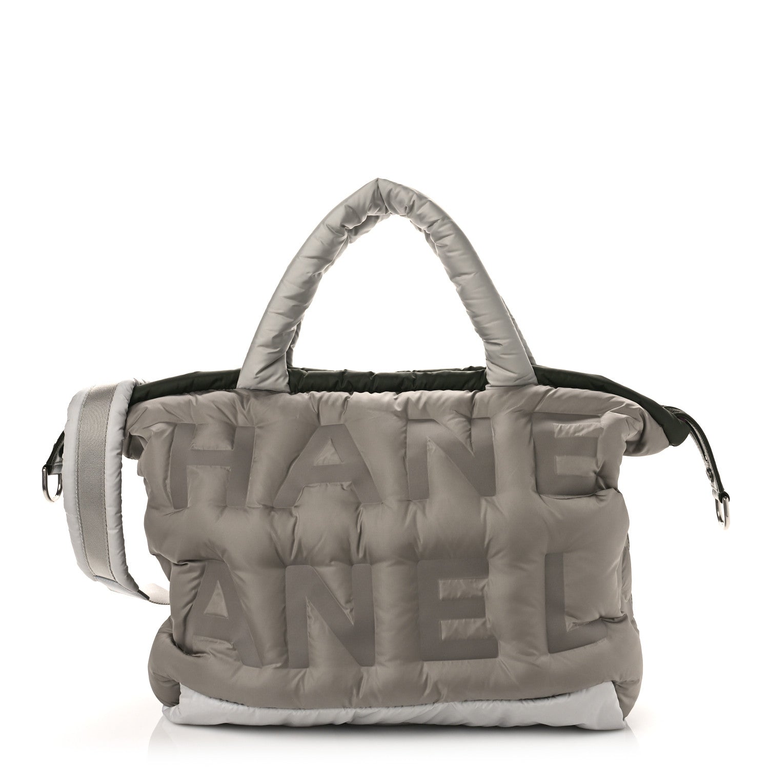Chanel Nylon Embossed Large Doudoune Bowling Bag Silver Grey Green 1 of 9