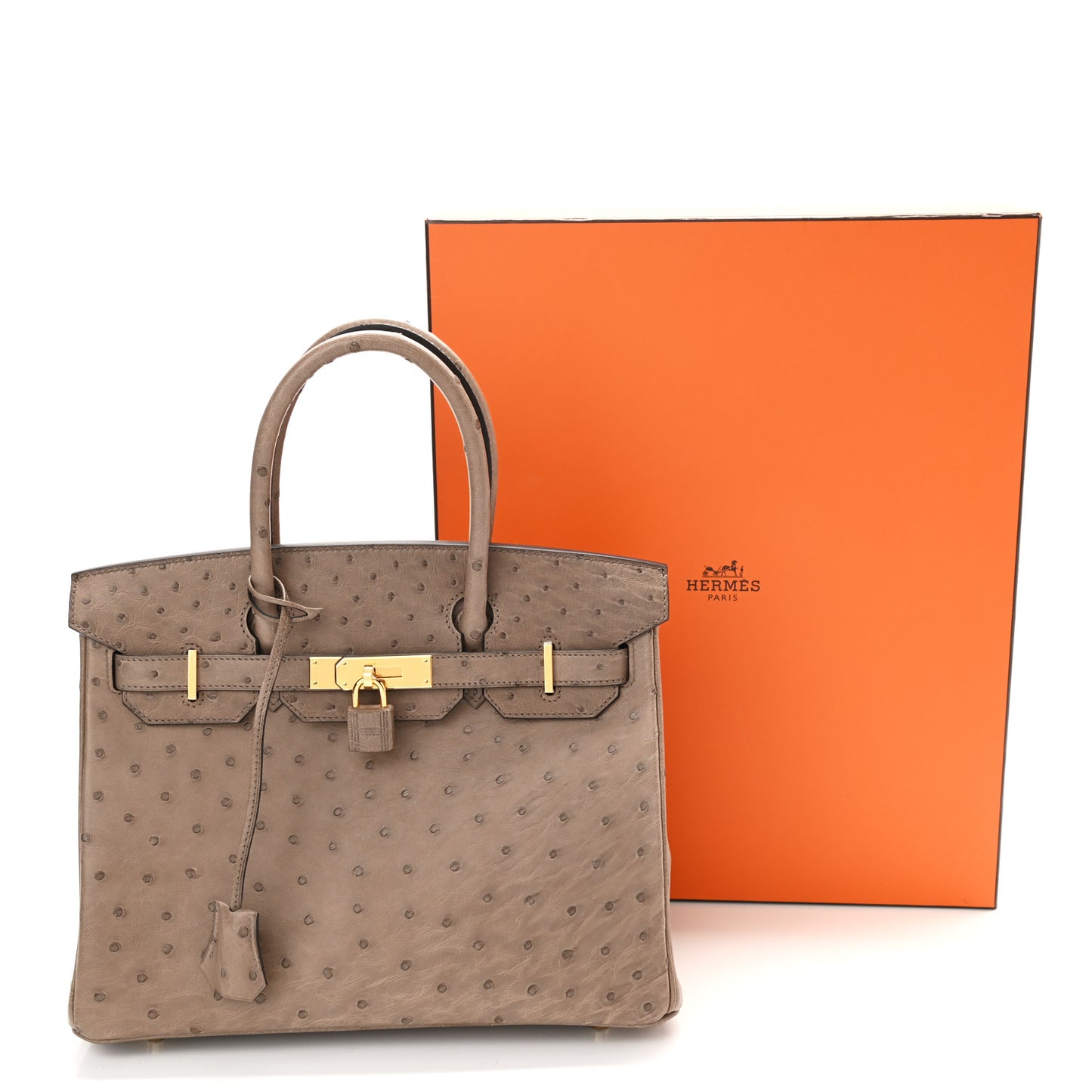 Ostrich Birkin 30 Gris Asphalte