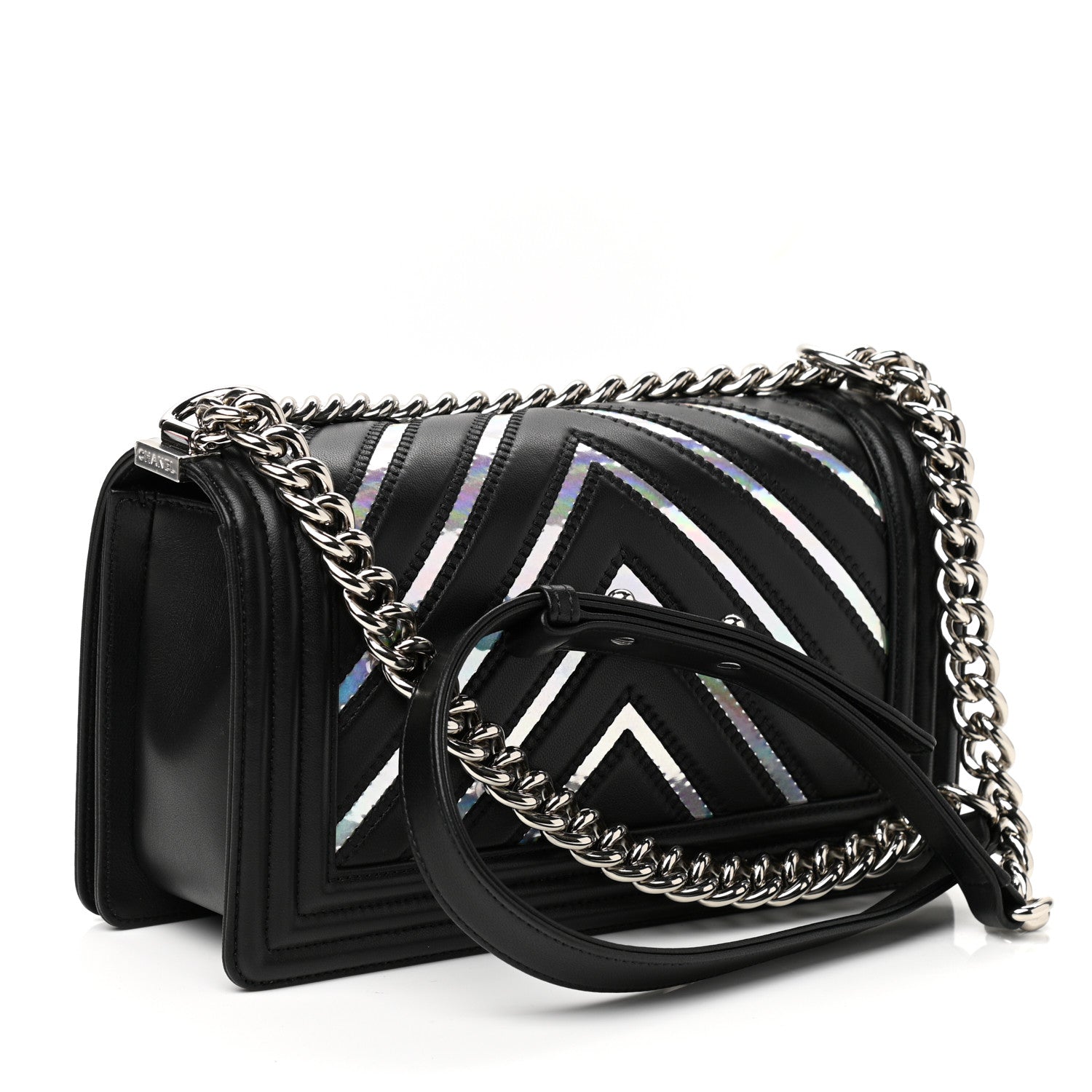 Chanel Lambskin Iridescent PVC Chevron Quilted Medium Boy Flap Black Silver 3 of 10