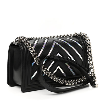Chanel Lambskin Iridescent PVC Chevron Quilted Medium Boy Flap Black Silver 3 of 10