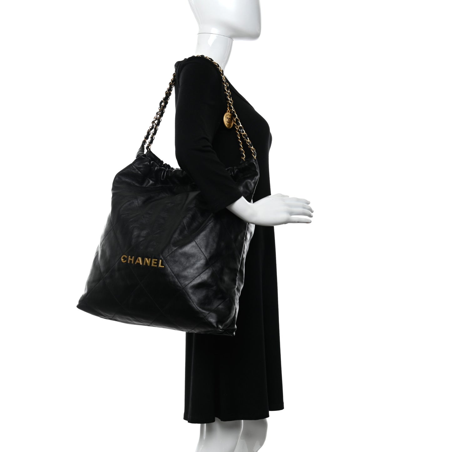 Shiny Calfskin Quilted Large Chanel 22 Black