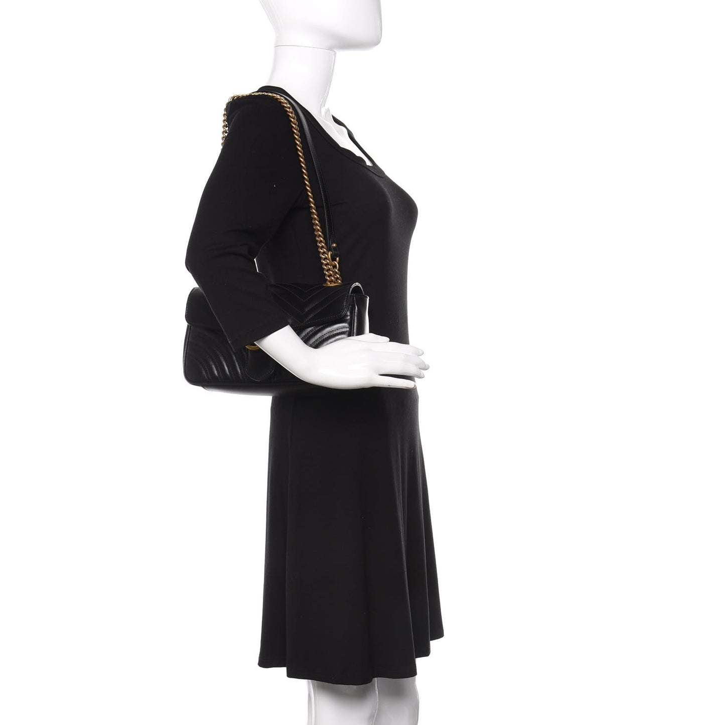 Calfskin Matelasse Small GG Marmont Shoulder Bag Black