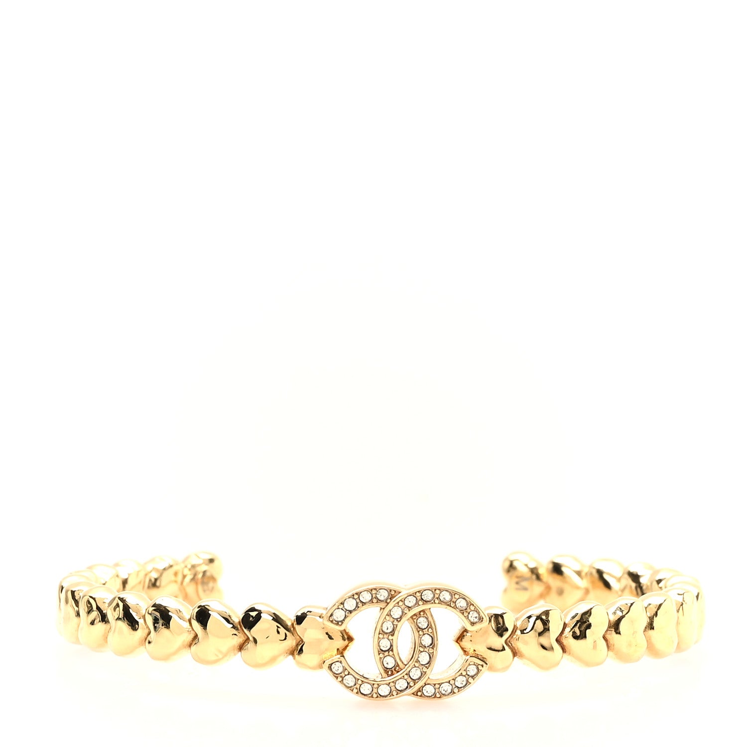 Chanel Crystal CC Heart Link Cuff M Bracelet Gold 1 of 5