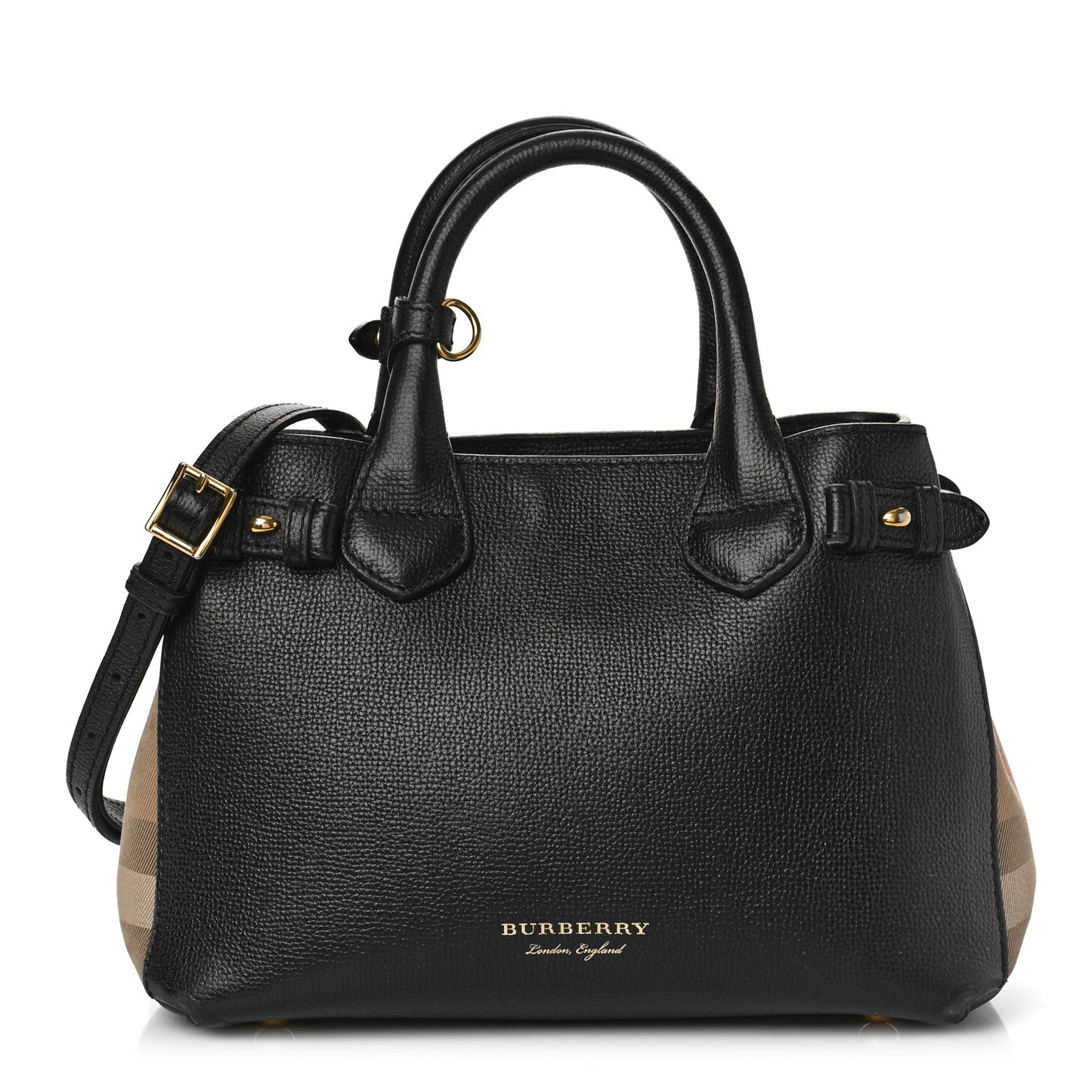 Derby Calfskin House Check Small Banner Tote Black