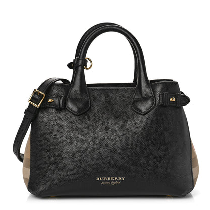 Burberry Derby Calfskin House Check Small Banner Tote Black 1 of 8