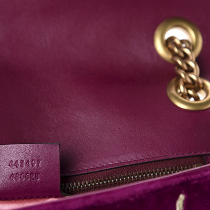 Gucci Velvet Matelasse Embroidered Small GG Marmont Shoulder Bag Fuchsia Violet Cyclamen 9 of 10