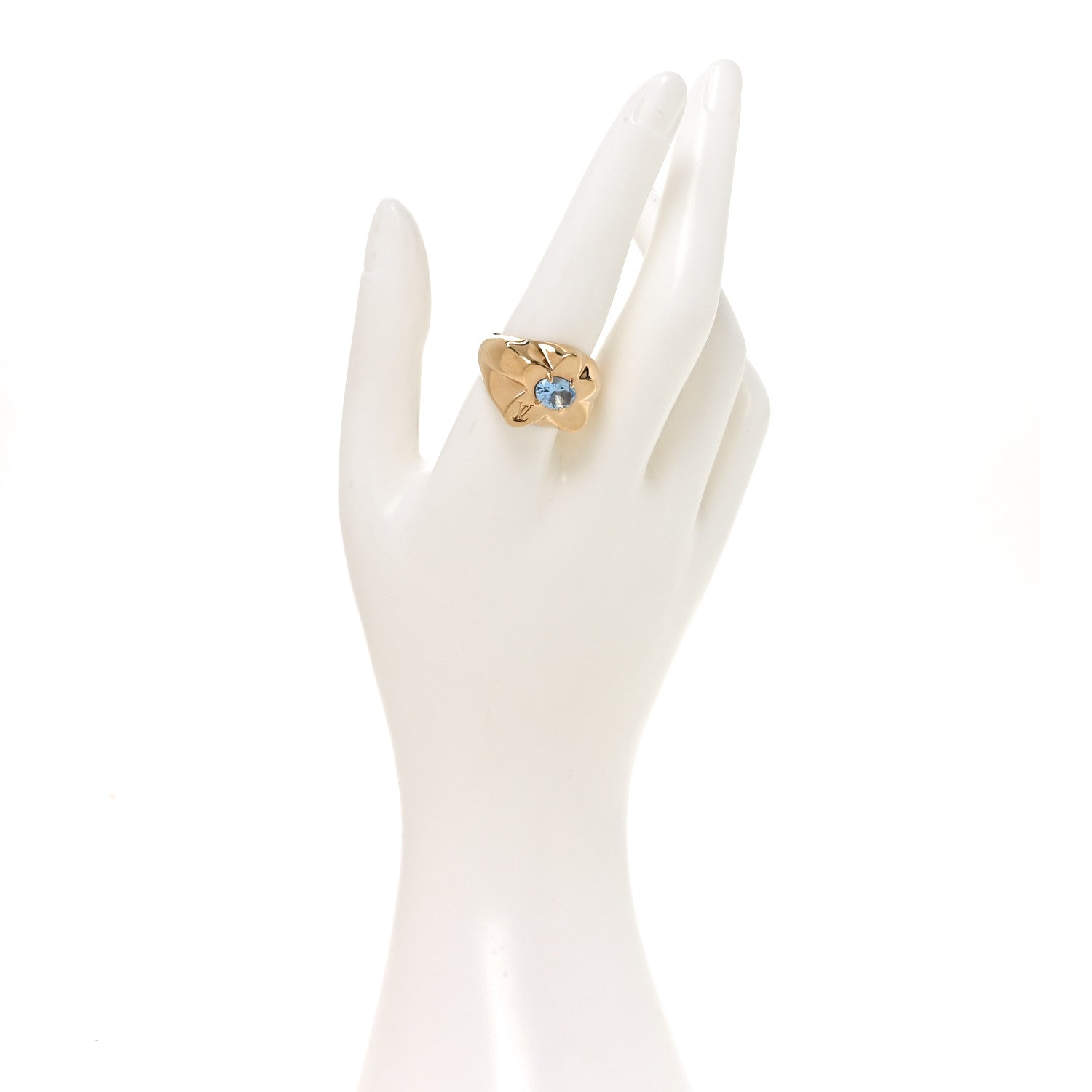 Louis Vuitton Metal Crystal LV Flower Waves Ring M Gold Blue