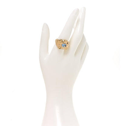 Louis Vuitton Metal Crystal LV Flower Waves Ring M Gold Blue 2 of 5