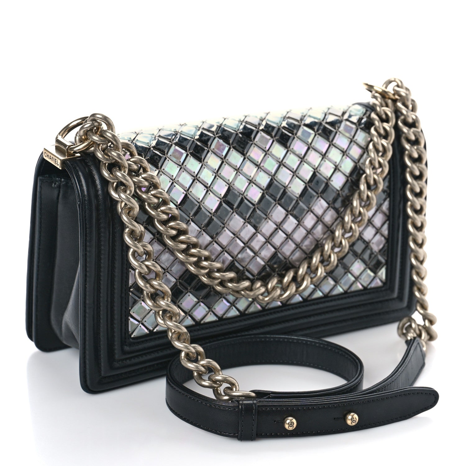 Chanel Lambskin Tile Embroidered Medium Brasserie Mosaic Boy Flap Black Multicolor 3 of 9