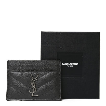 Saint Laurent Grain De Poudre Matelasse Chevron Monogram Credit Card Case Black 8 of 8