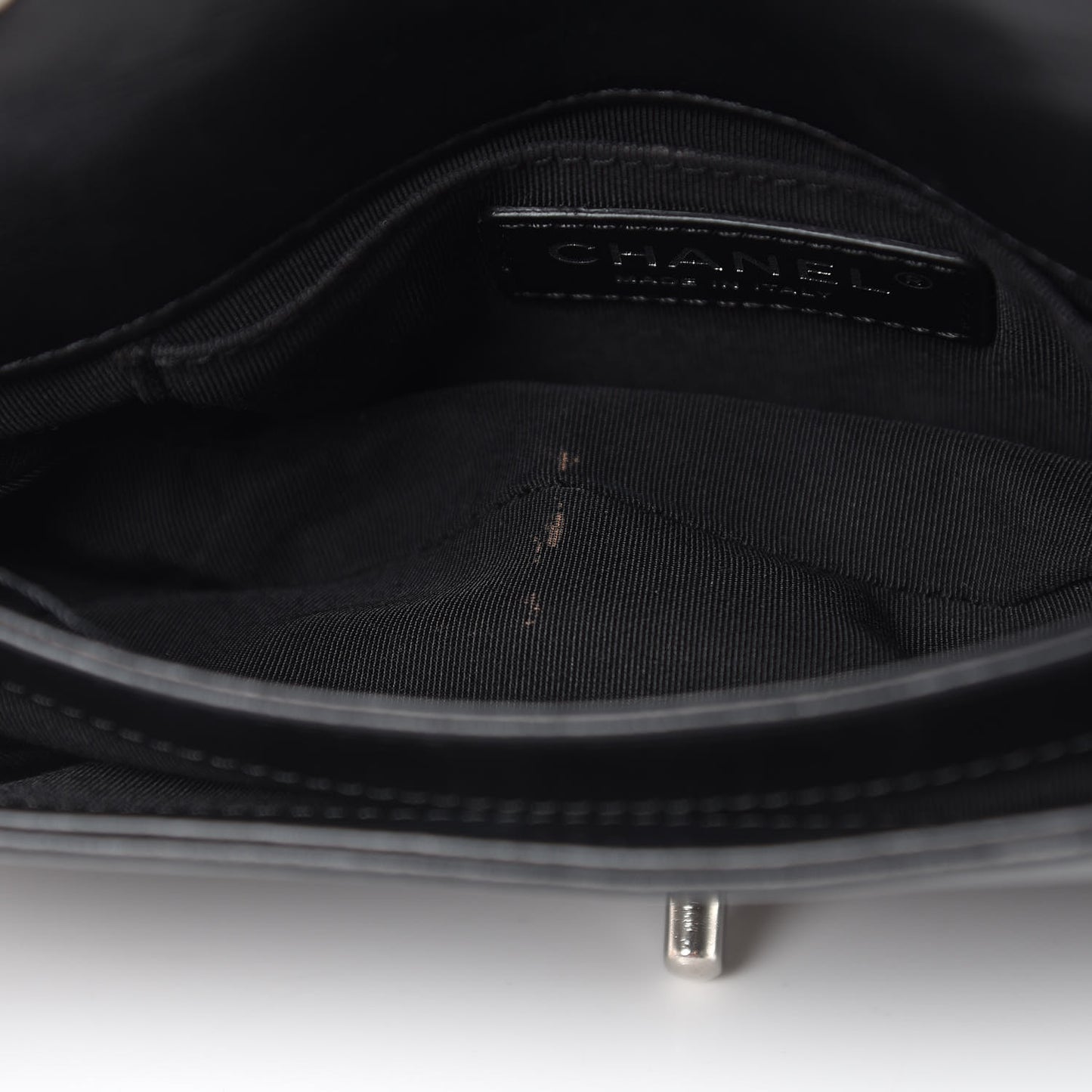 Calfskin Studded Chevron Quilted Flap Black