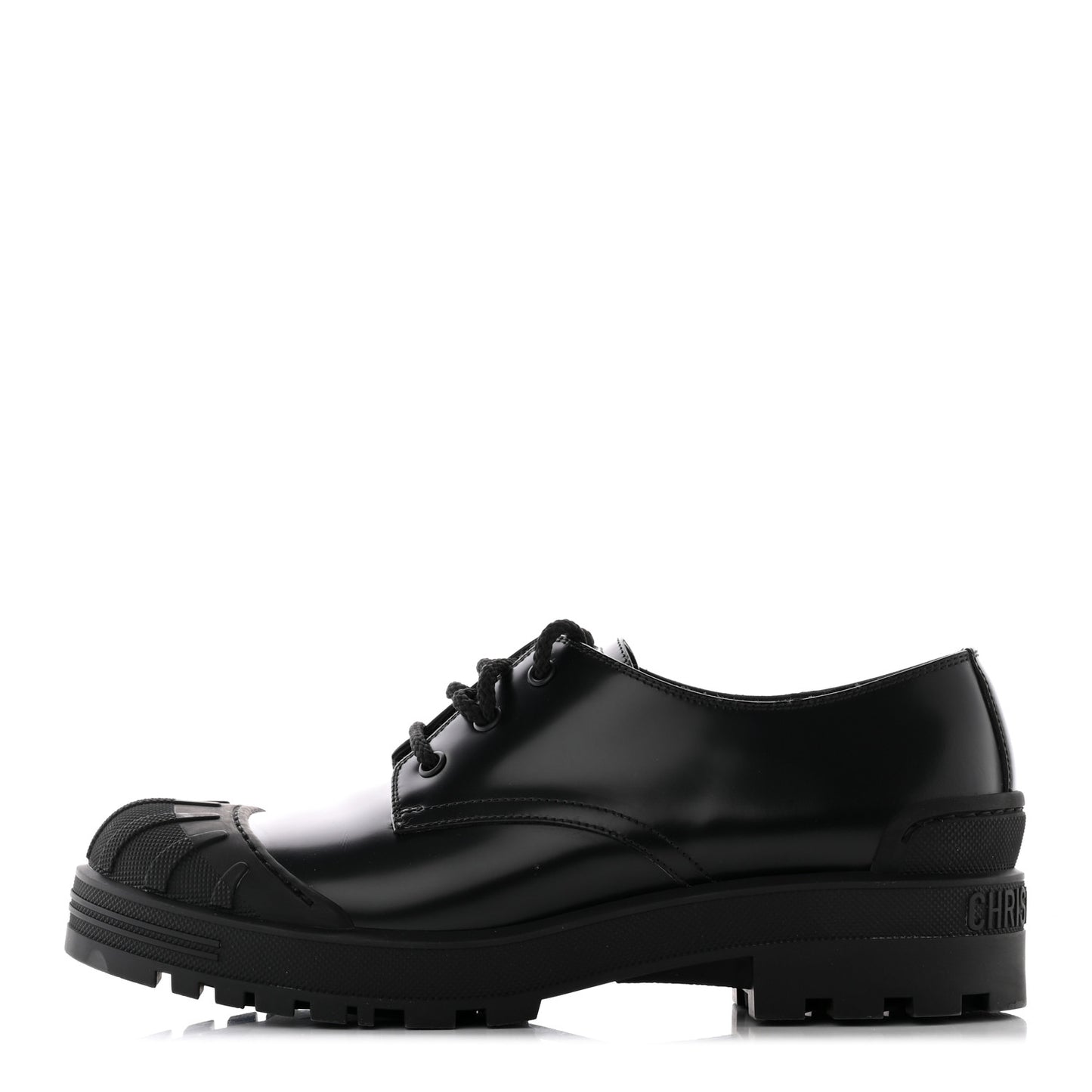 Brushed Calfskin Rubber Dioriron Derby Flat Shoes 41 Black