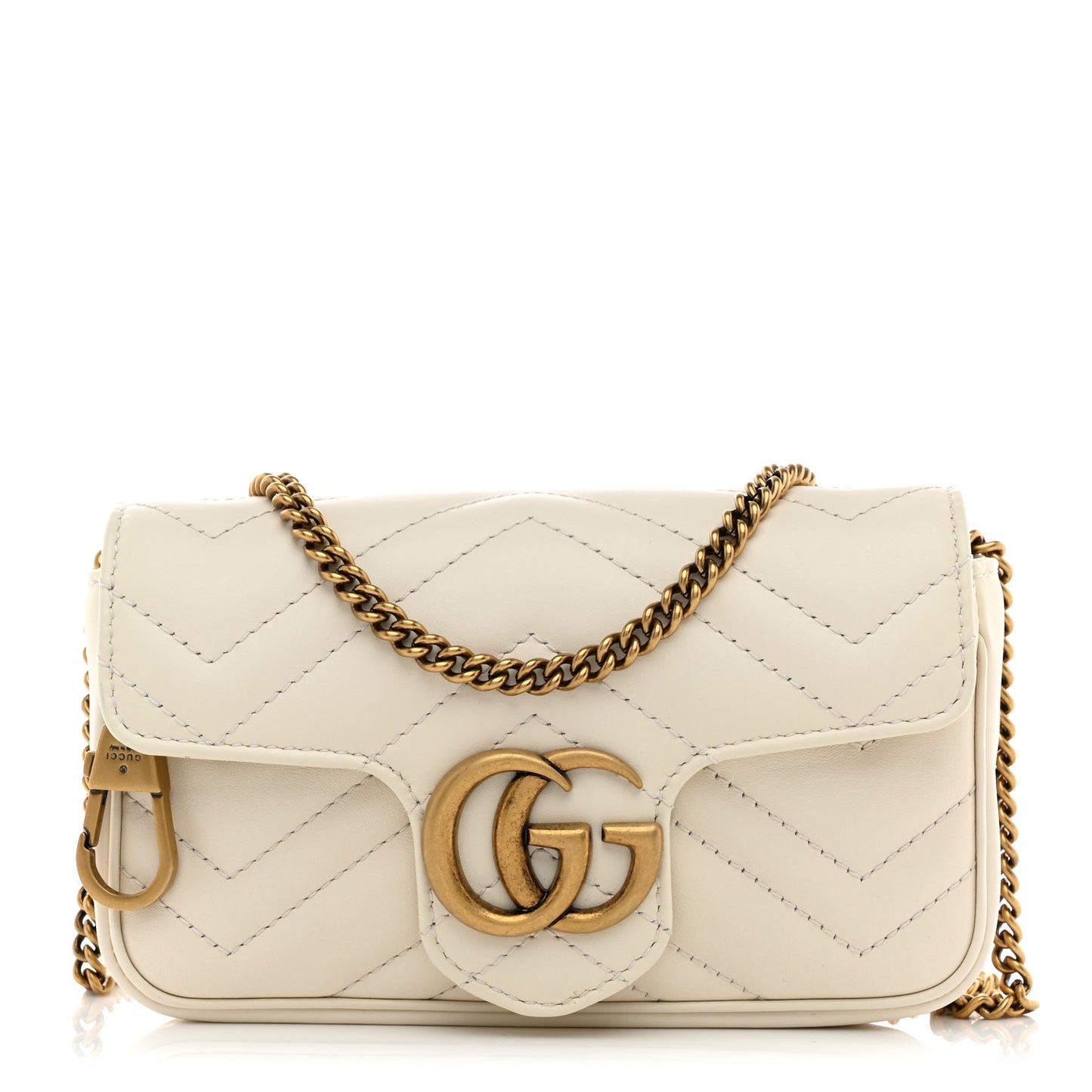 Calfskin Matelasse Super Mini GG Marmont Shoulder Bag White
