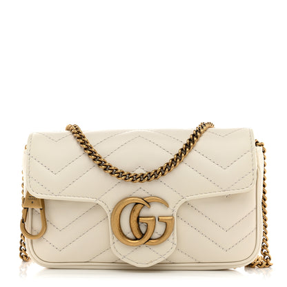 Gucci Calfskin Matelasse Super Mini GG Marmont Shoulder Bag White 1 of 10